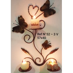 Soporte Tulipán y Mariposas 3 velas Ref N°52