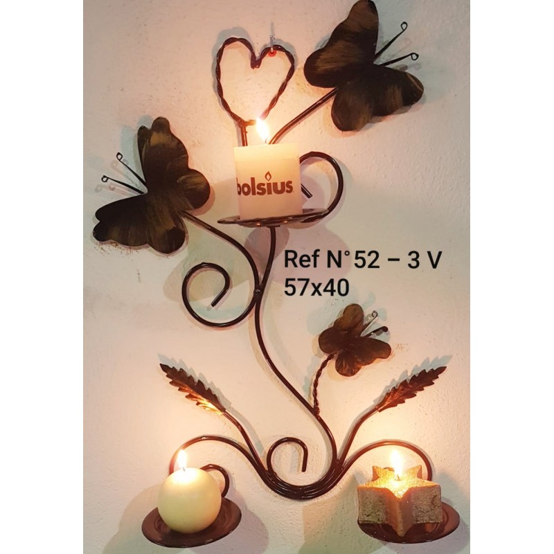 Soporte Tulipán y Mariposas 3 velas Ref N°52 Soporte Tulipán y Mariposas 3 velas Ref N°52